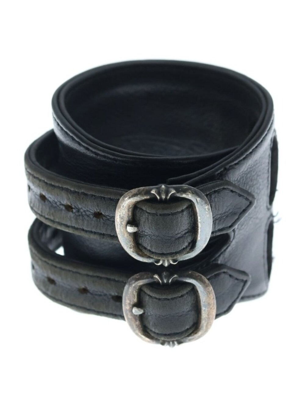 Chrome Hearts Double RR Rock'n'roll Gunslinger Leather Bracelet Black Silver